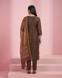 Brown Embroidered Straight Kurta Set 2