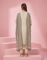 Off-White Grey Block Print Straight Kurta Set 2
