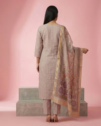 Beige Embroidered Yoke Straight Kurta Set 3