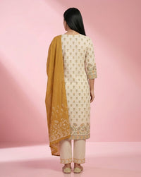 Off-White Mustard Floral Buti Print Straight Kurta Set 2