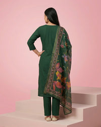 Dark Green Embroidered Straight Kurta Set 3
