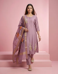 Lavender Embroidered Straight Kurta Set 1