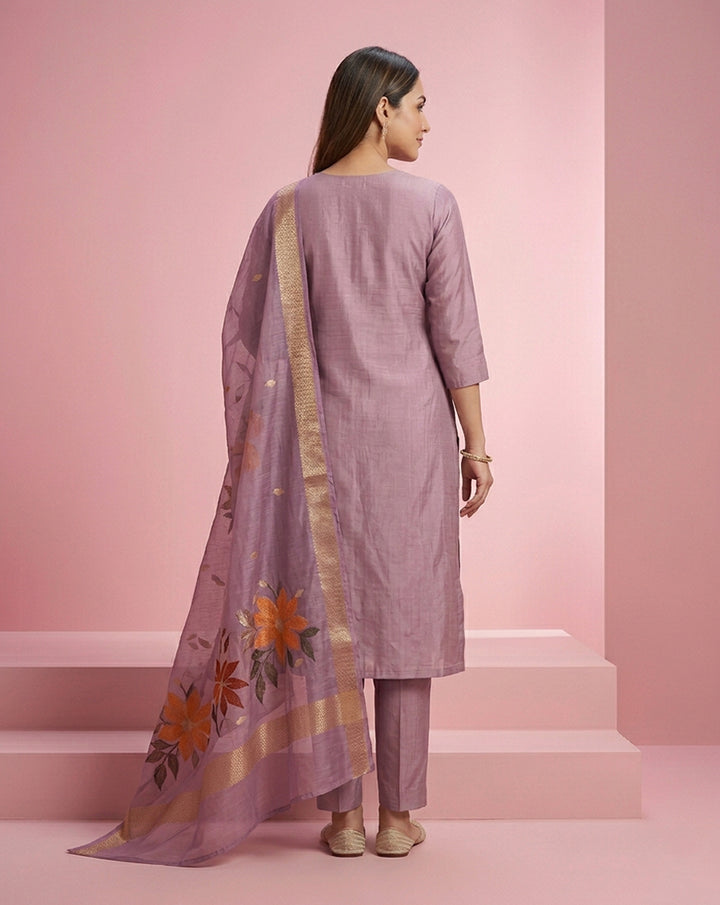 Lavender Embroidered Straight Kurta Set