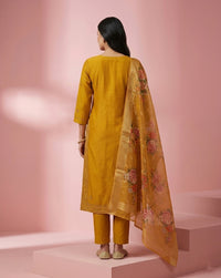 Mustard Embroidered Straight Kurta Set 3