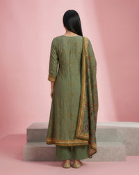 Sage Green Embroidered Floral A-Line Kurta Set 2