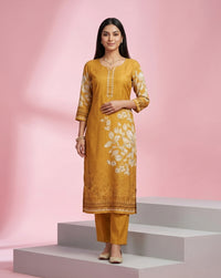 Mustard White Bold Floral Print Straight Kurta Set 3
