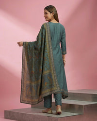 Teal Mirror Embroidered Straight Kurta Set 3