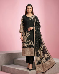 Black Beige Rose Jacquard Print Straight Kurta Set 2