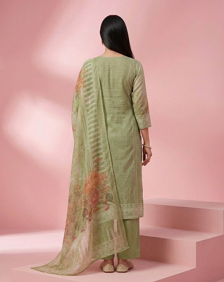 Sage Green Rose Floral Print Straight Kurta Set