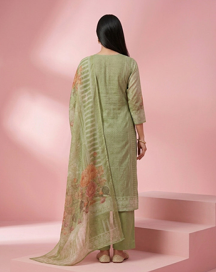 Sage Green Rose Floral Print Straight Kurta Set