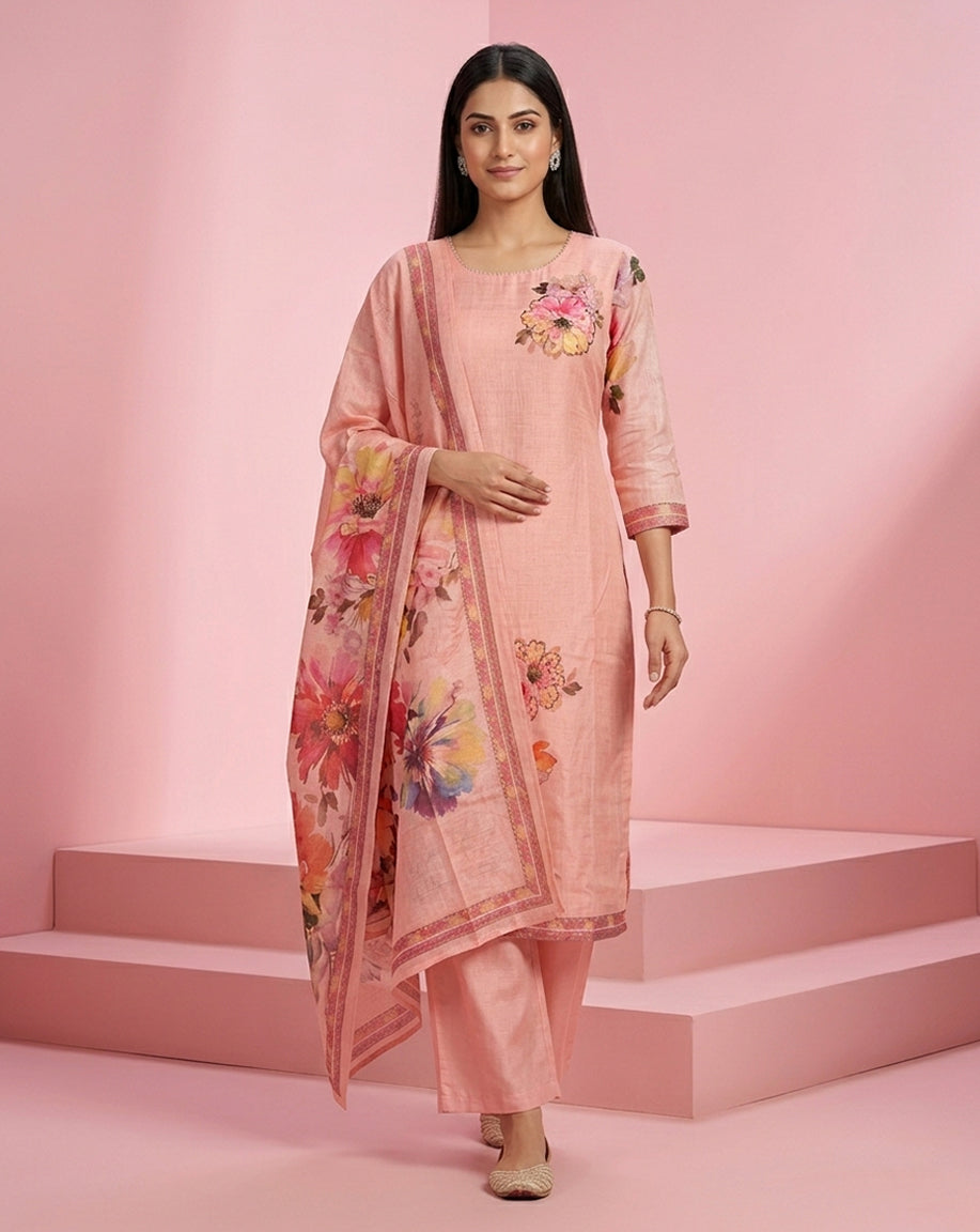 Blush Pink Watercolour Floral Print Kurta Set