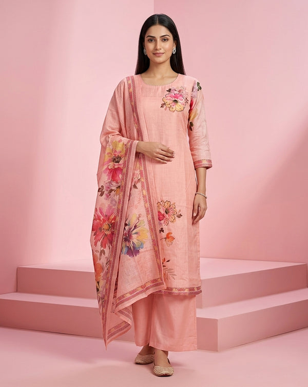 Blush Pink Watercolour Floral Print Kurta Set