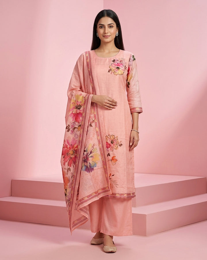 Blush Pink Watercolour Floral Print Kurta Set