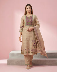 Beige Purple Floral Yoke Buti Print Kurta Set 3