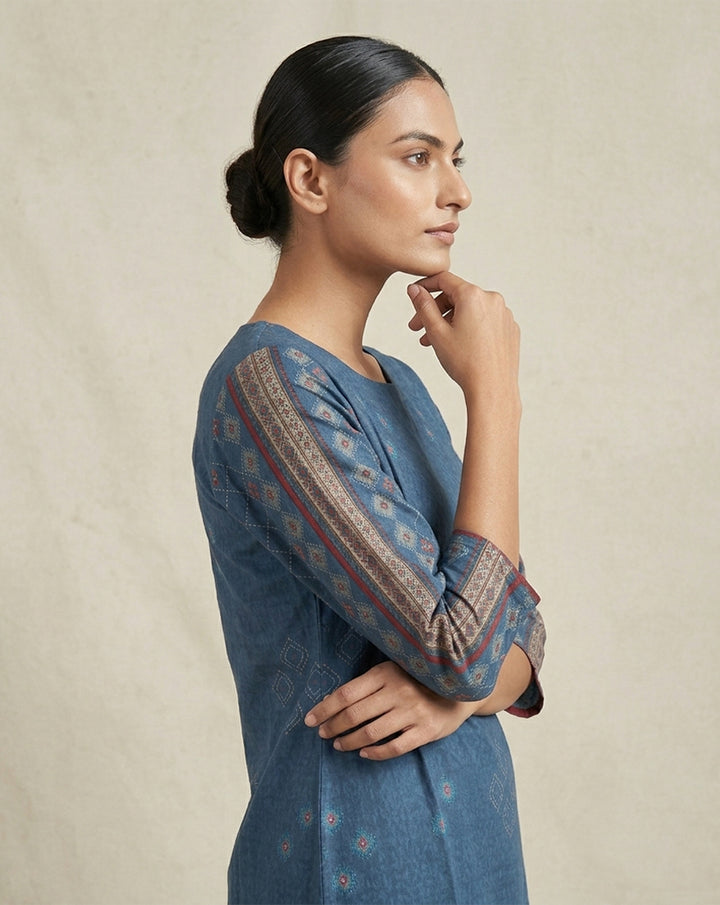 Blue "Azure" Geometric Print Cotton Straight Kurta