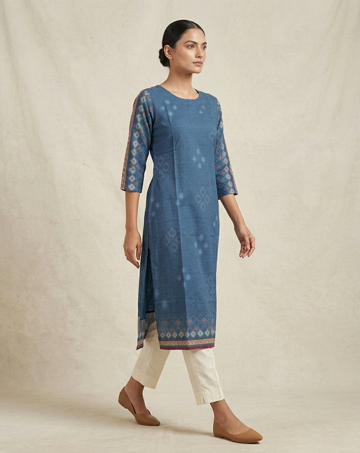 Blue "Azure" Geometric Print Cotton Straight Kurta