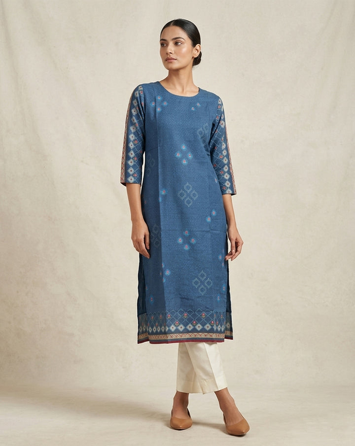 Blue "Azure" Geometric Print Cotton Straight Kurta