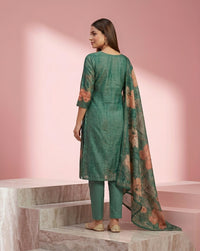 Teal Poppy Floral Print V-Neck Embellished Kurta Set 1