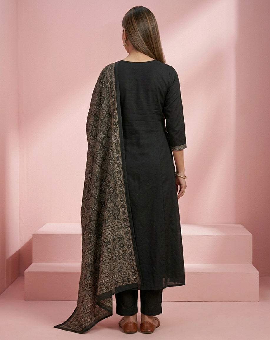 Black Silver Embroidered Tassel Straight Kurta Set