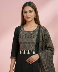Black Silver Embroidered Tassel Straight Kurta Set 4