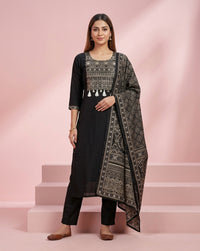 Black Silver Embroidered Tassel Straight Kurta Set 1