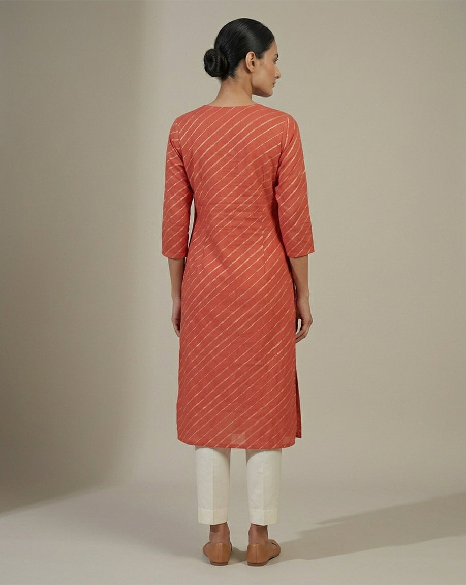 Red "Crimson" Leheriya Striped Cotton Straight Kurta