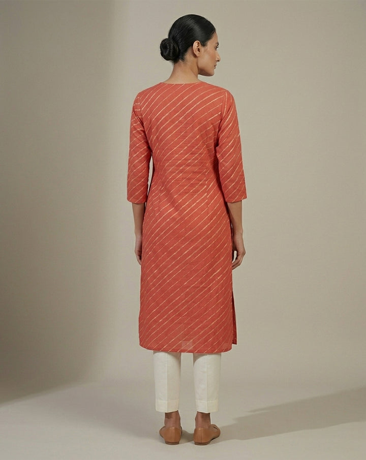 Red "Crimson" Leheriya Striped Cotton Straight Kurta