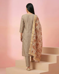 Beige Mirror Embroidered Straight Kurta Set 3