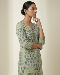 Sage Green Indigo Floral Block Print Straight Kurti 4