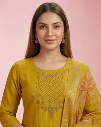 Mustard Mirror Chevron Embroidered Straight Kurta Set 2