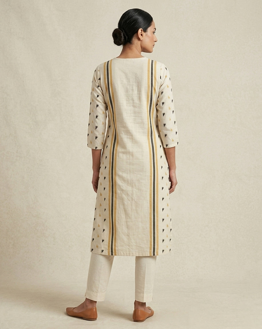 Off-White Minimalist Triangle Motif Straight Kurti