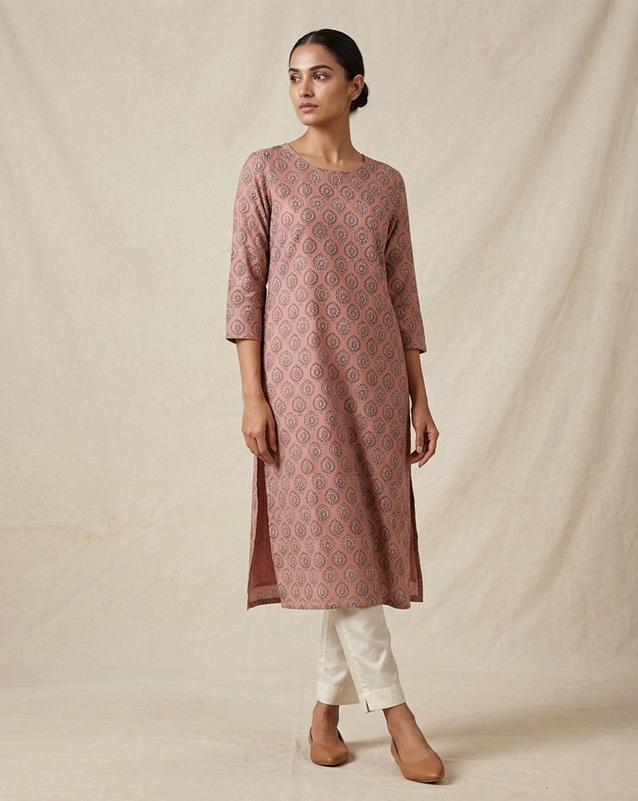 Mustard "Artistic Geometric" Printed Premium Cotton Straight Kurti