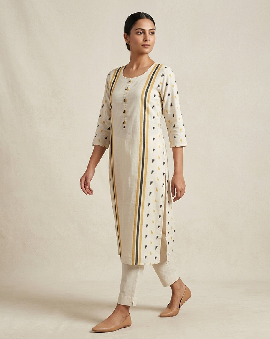 Off-White Minimalist Triangle Motif Straight Kurti