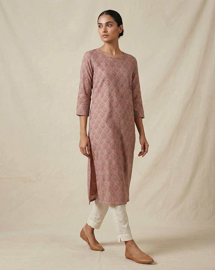 Mustard "Artistic Geometric" Printed Premium Cotton Straight Kurti