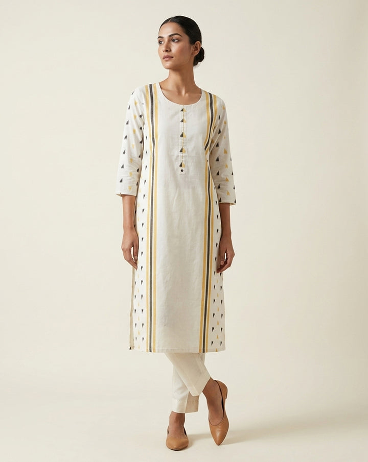 Off-White Minimalist Triangle Motif Straight Kurti