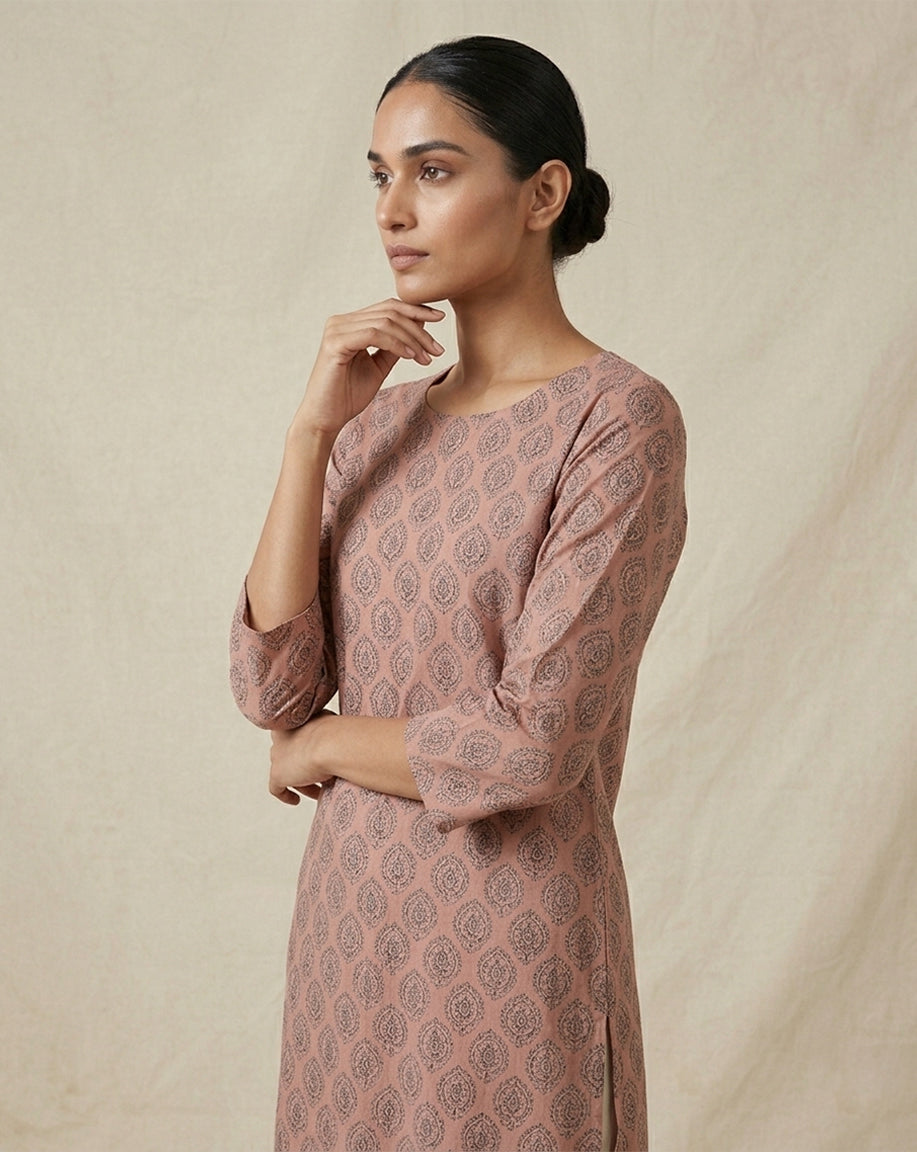 Mustard "Artistic Geometric" Printed Premium Cotton Straight Kurti