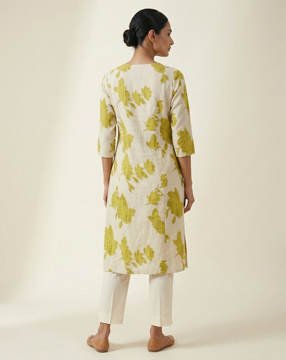 Olive Abstract Botanical Straight Kurti