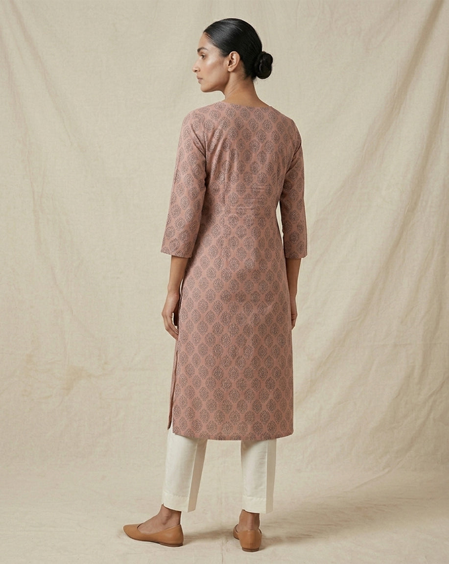 Mustard "Artistic Geometric" Printed Premium Cotton Straight Kurti