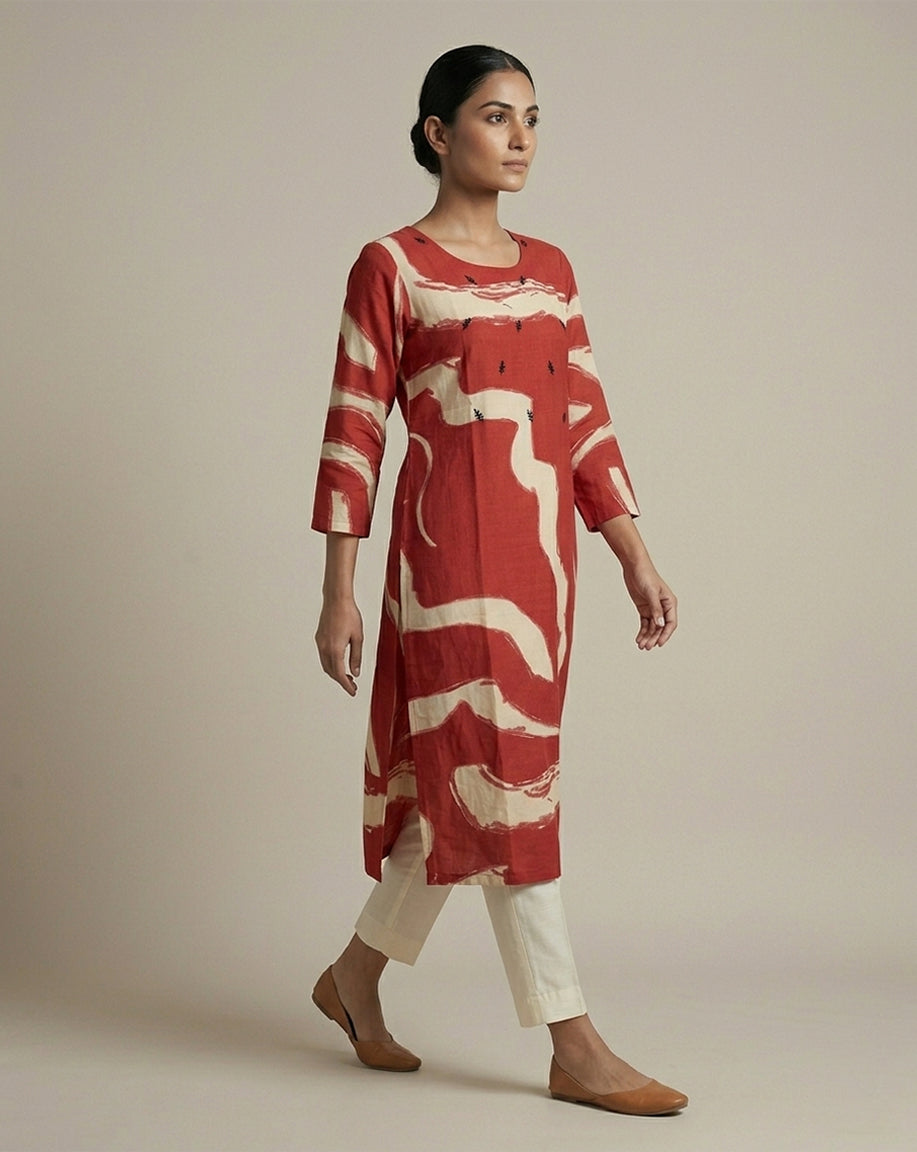 Red "Crimson" Abstract Print Cotton Straight Kurta