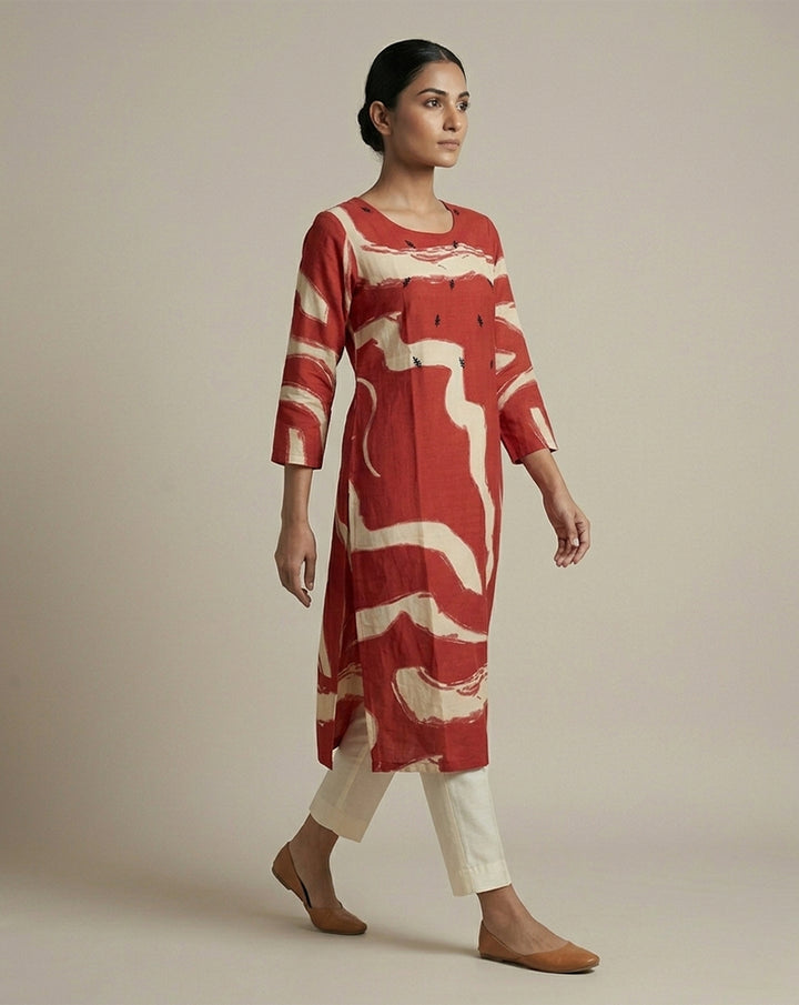 Red "Crimson" Abstract Print Cotton Straight Kurta