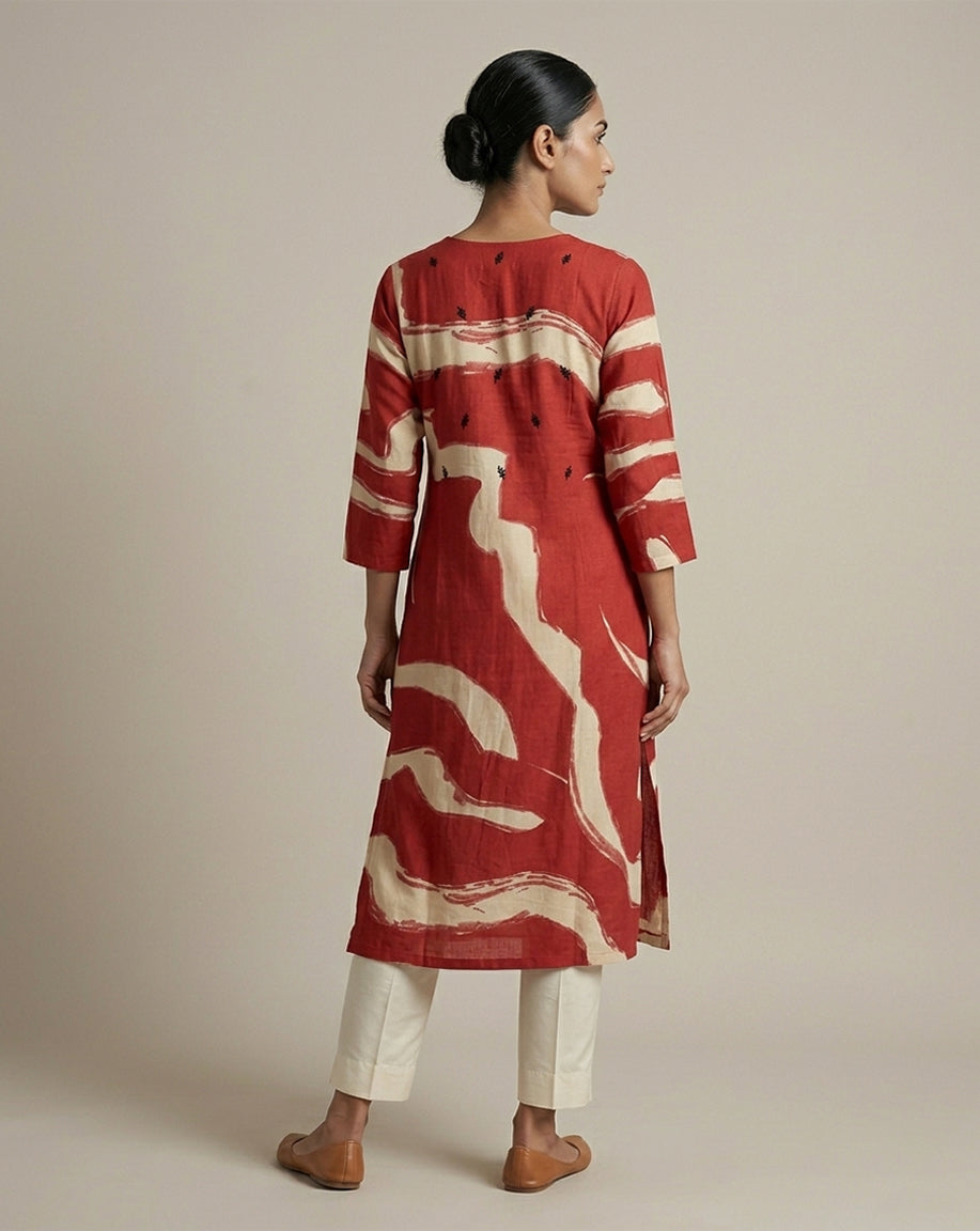 Red "Crimson" Abstract Print Cotton Straight Kurta