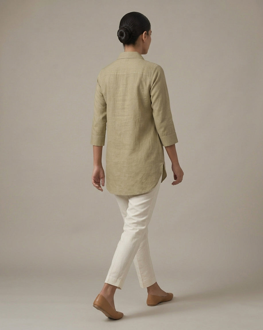 Olive Green "Botanical" Floral Embroidered Cotton Shirt