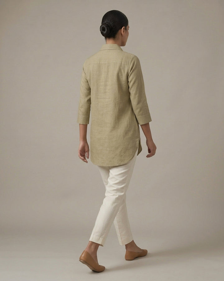 Olive Green "Botanical" Floral Embroidered Cotton Shirt
