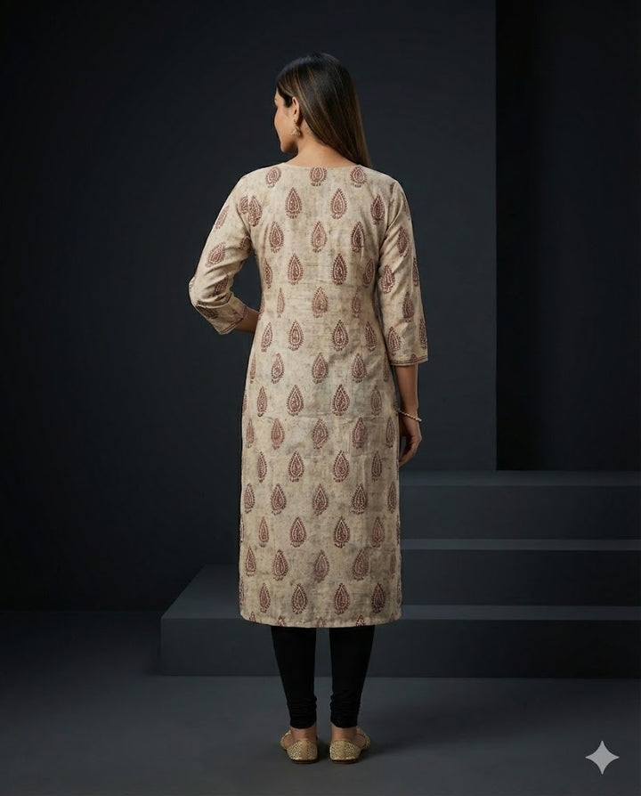 Fawn Paisley Printed Muslin Straight Kurti