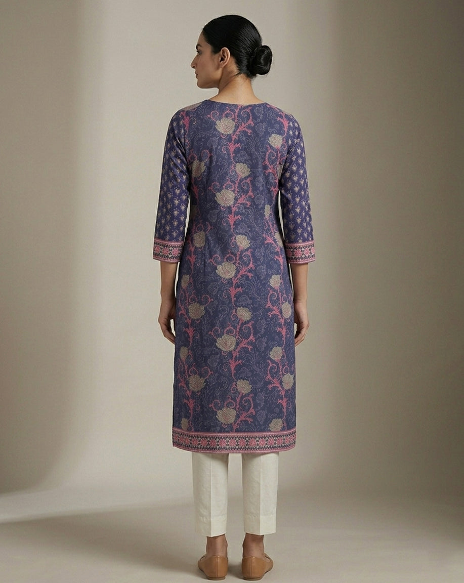 Elegant Floral Print Straight Kurta
