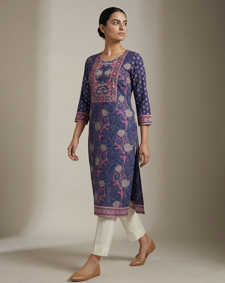 Elegant Floral Print Straight Kurta