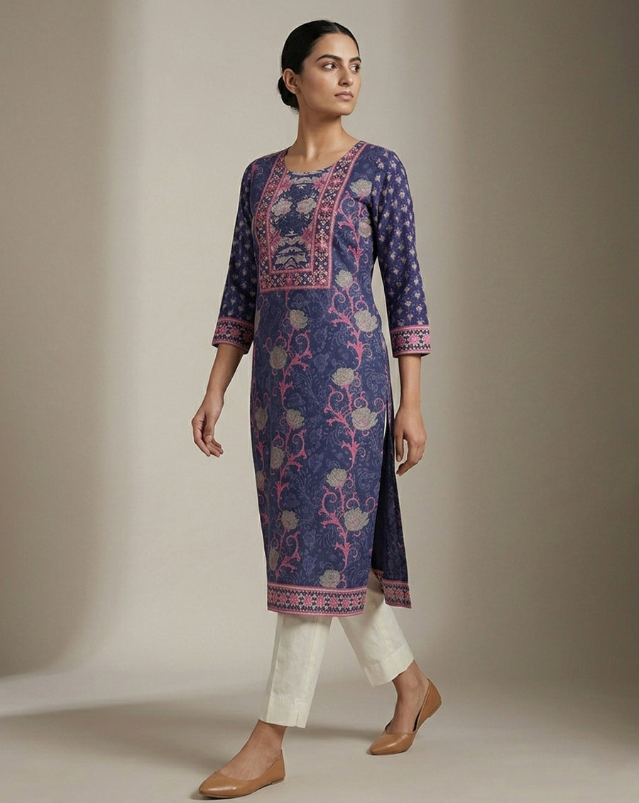 Elegant Floral Print Straight Kurta
