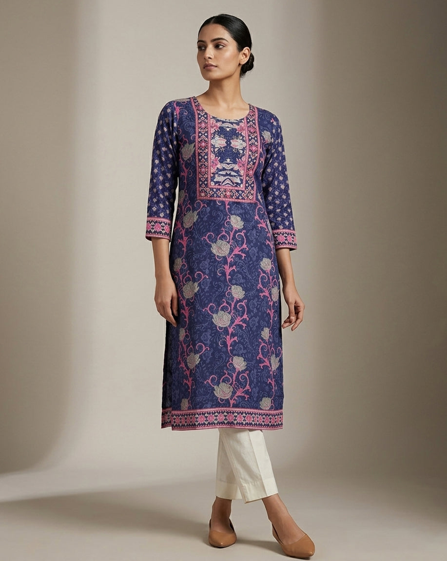 Elegant Floral Print Straight Kurta