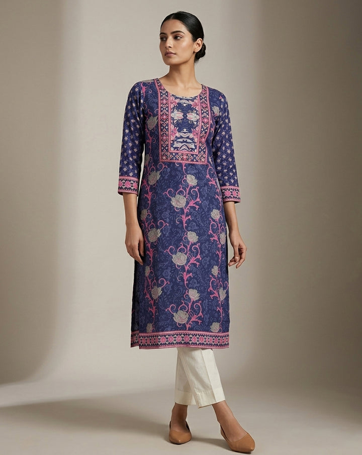 Elegant Floral Print Straight Kurta