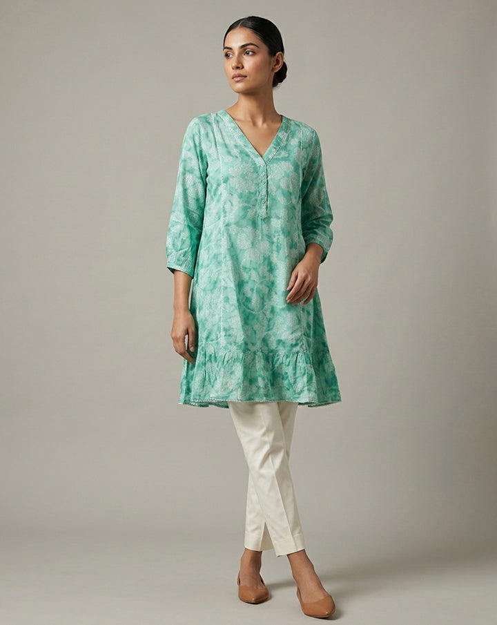 Seafoam Green Peplum-Style Kurti